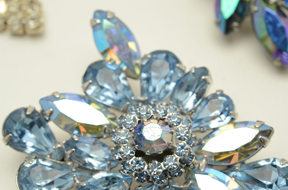 Three Vintage Rhinestone Costume Brooches