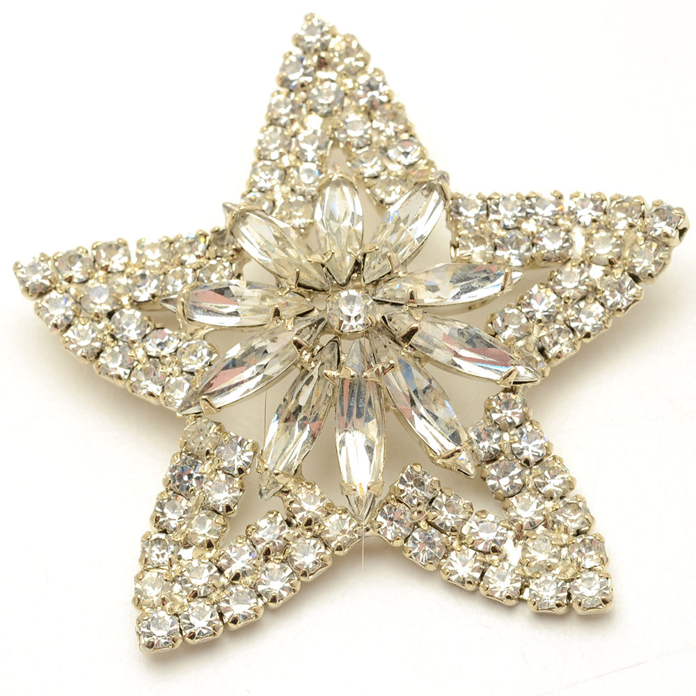 Three Vintage Rhinestone Costume Brooches