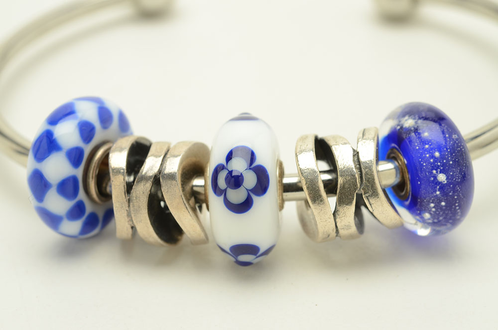 Glass and Sterling Trollbeads on Silver Tone Bracelets