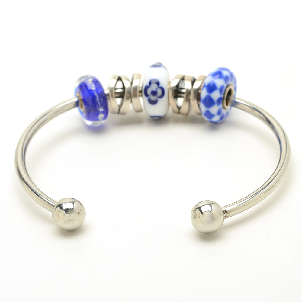 Glass and Sterling Trollbeads on Silver Tone Bracelets