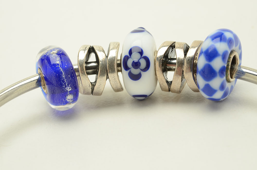 Glass and Sterling Trollbeads on Silver Tone Bracelets