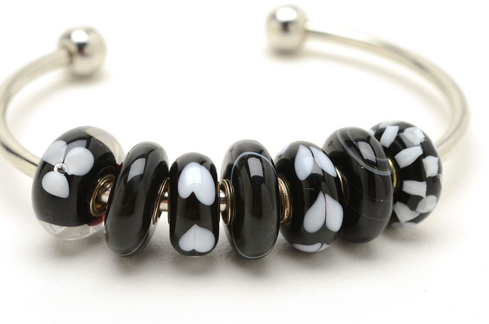 Glass and Sterling Trollbeads on Silver Tone Bracelets