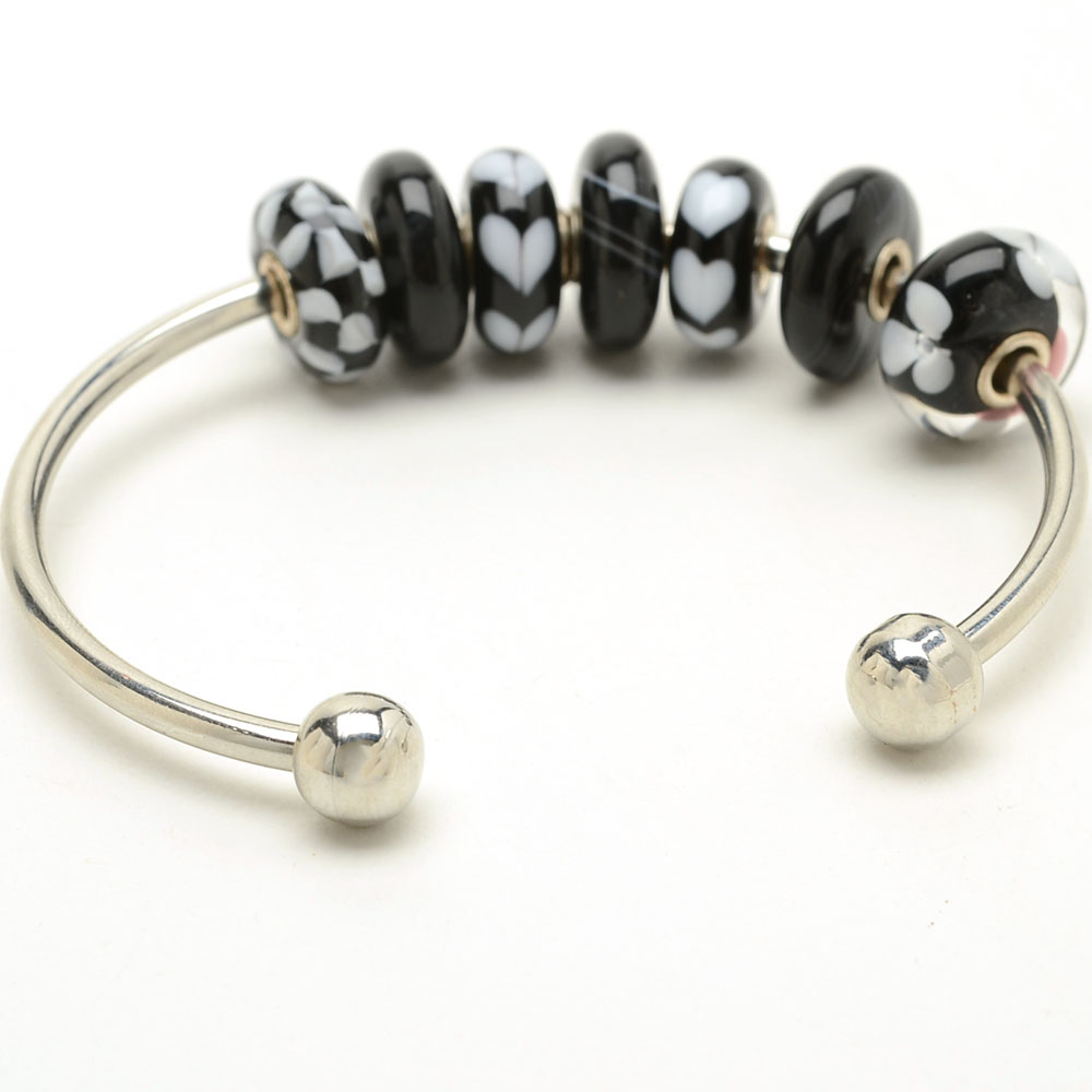 Glass and Sterling Trollbeads on Silver Tone Bracelets