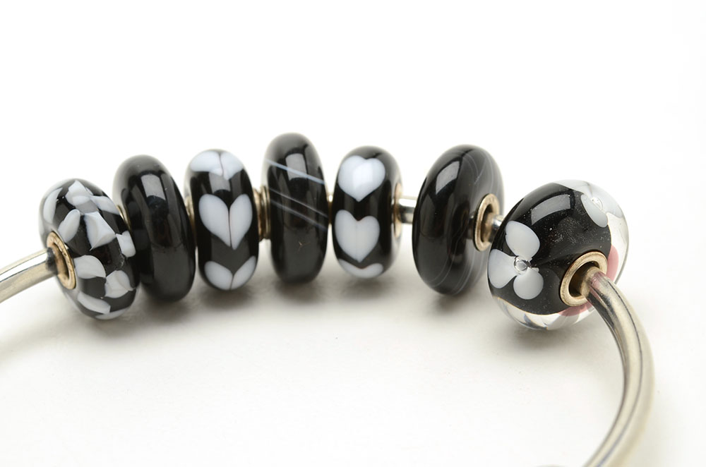 Glass and Sterling Trollbeads on Silver Tone Bracelets