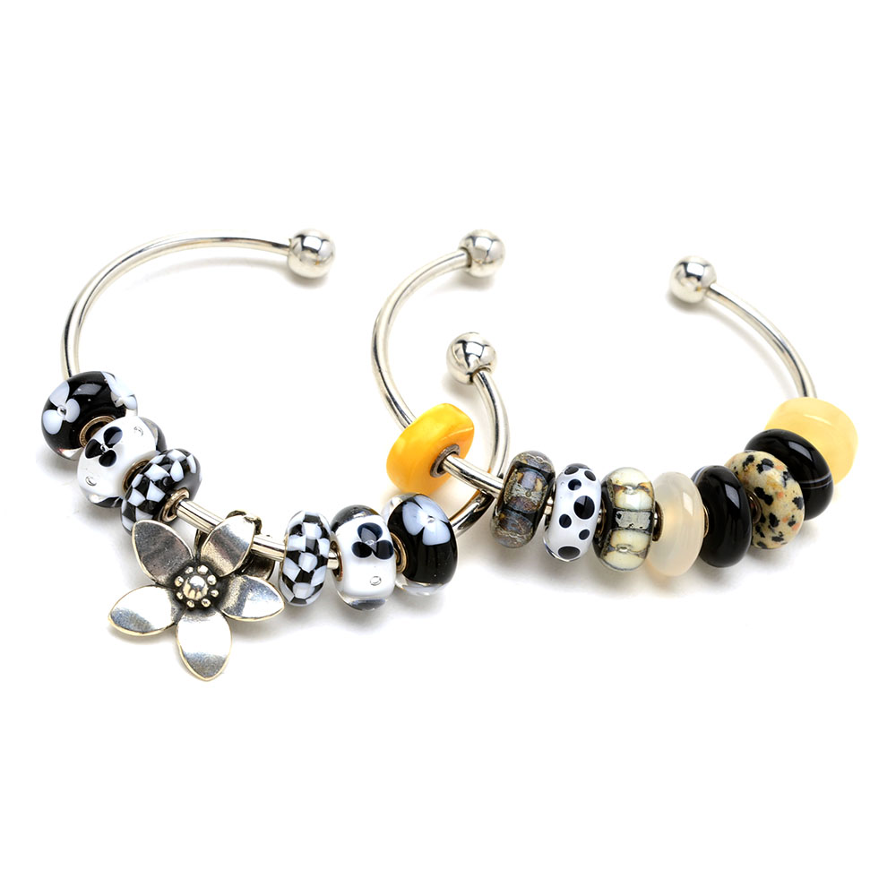Stone, Glass and Sterling Trollbeads on Silver Tone Bracelets