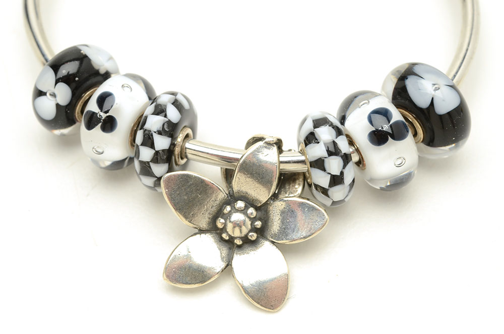 Stone, Glass and Sterling Trollbeads on Silver Tone Bracelets