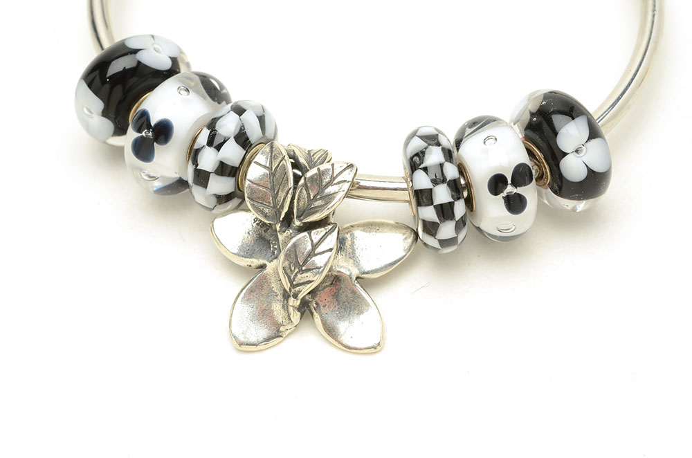 Stone, Glass and Sterling Trollbeads on Silver Tone Bracelets