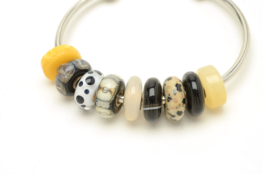 Stone, Glass and Sterling Trollbeads on Silver Tone Bracelets