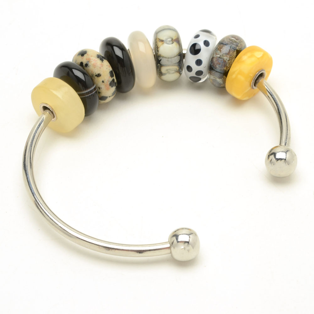 Stone, Glass and Sterling Trollbeads on Silver Tone Bracelets