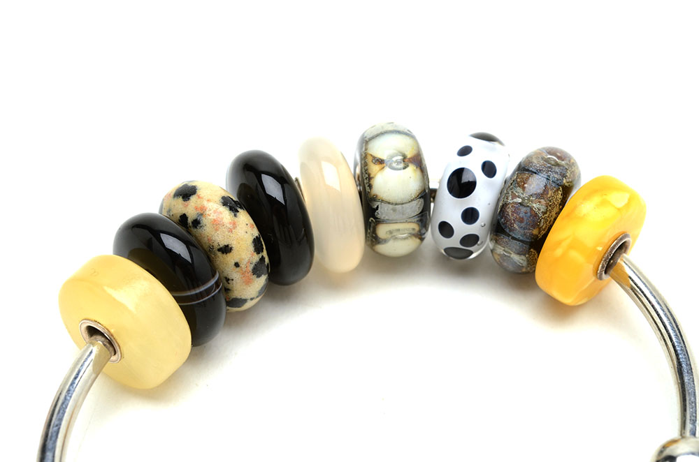 Stone, Glass and Sterling Trollbeads on Silver Tone Bracelets