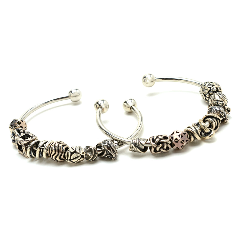 Trollbeads Sterling Charm Beads on Silver Tone Bracelets