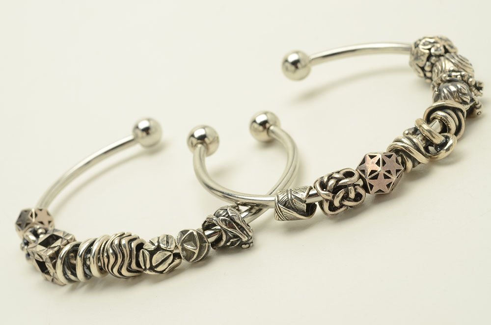 Trollbeads Sterling Charm Beads on Silver Tone Bracelets