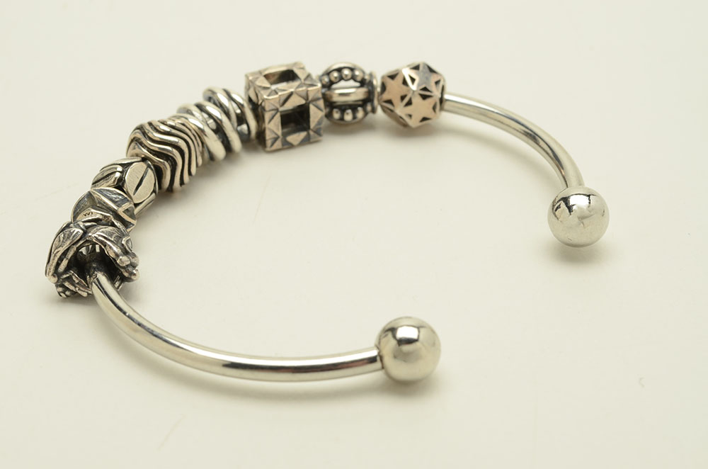 Trollbeads Sterling Charm Beads on Silver Tone Bracelets