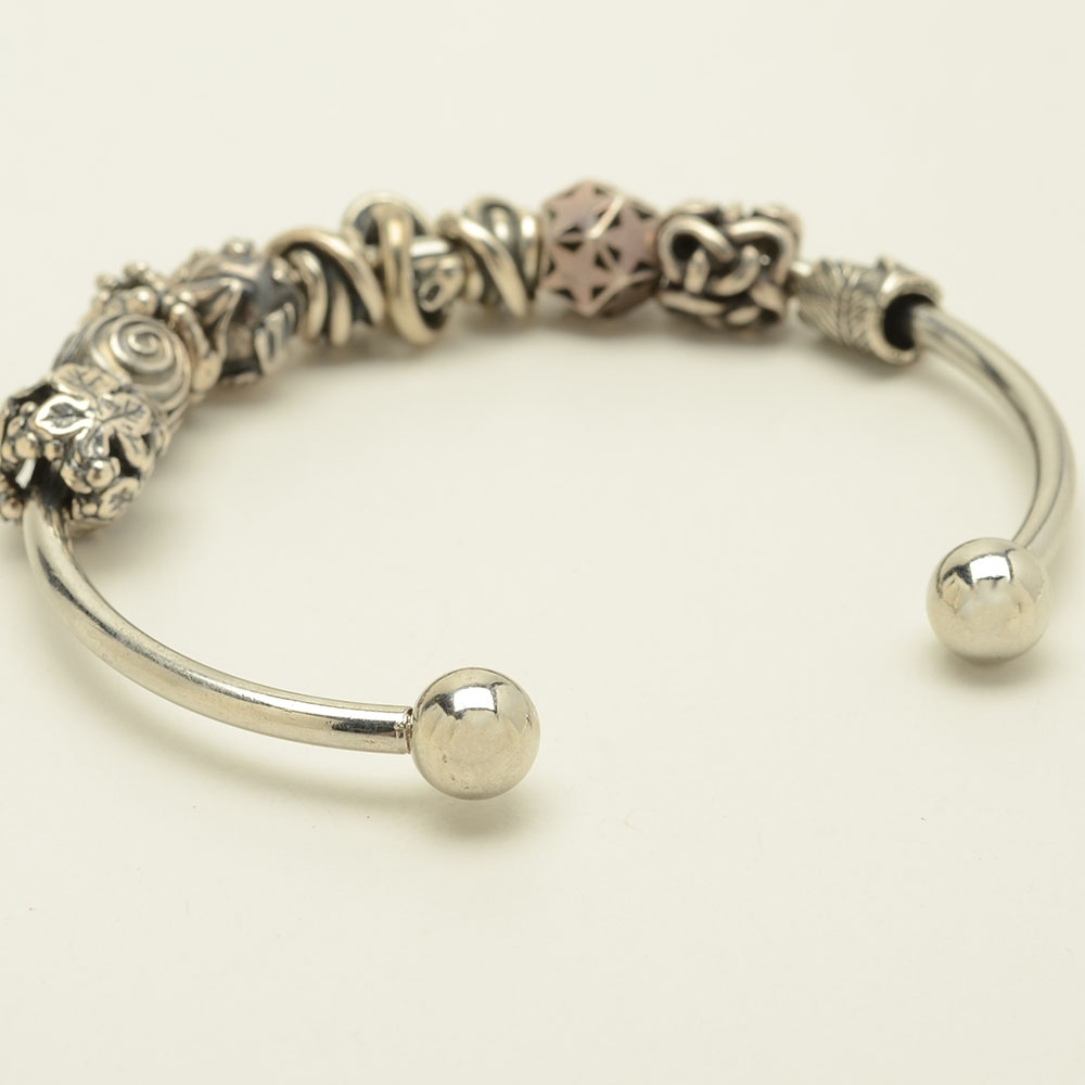 Trollbeads Sterling Charm Beads on Silver Tone Bracelets