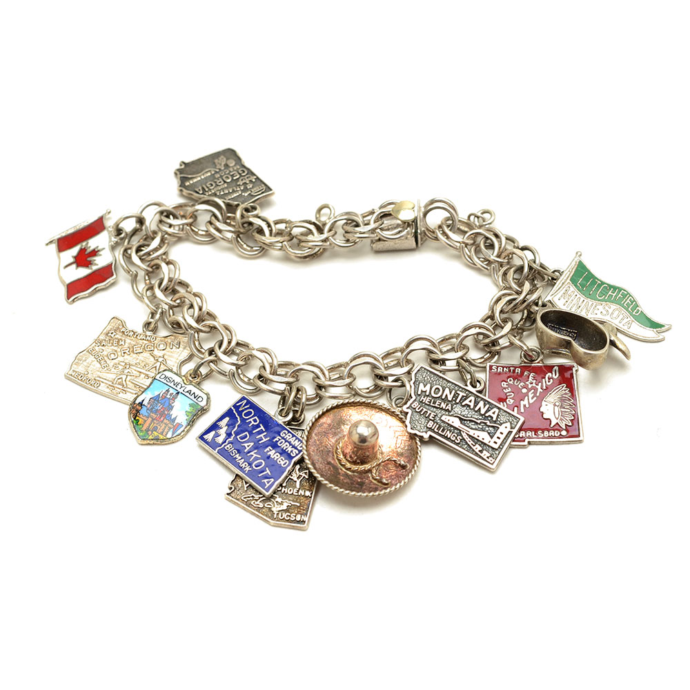 Vintage Krementz Sterling Charm Bracelet and Sterling Earrings