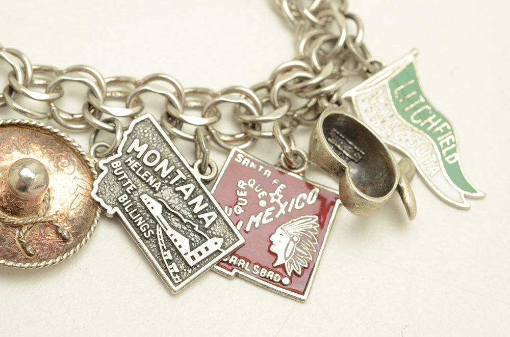 Vintage Krementz Sterling Charm Bracelet and Sterling Earrings