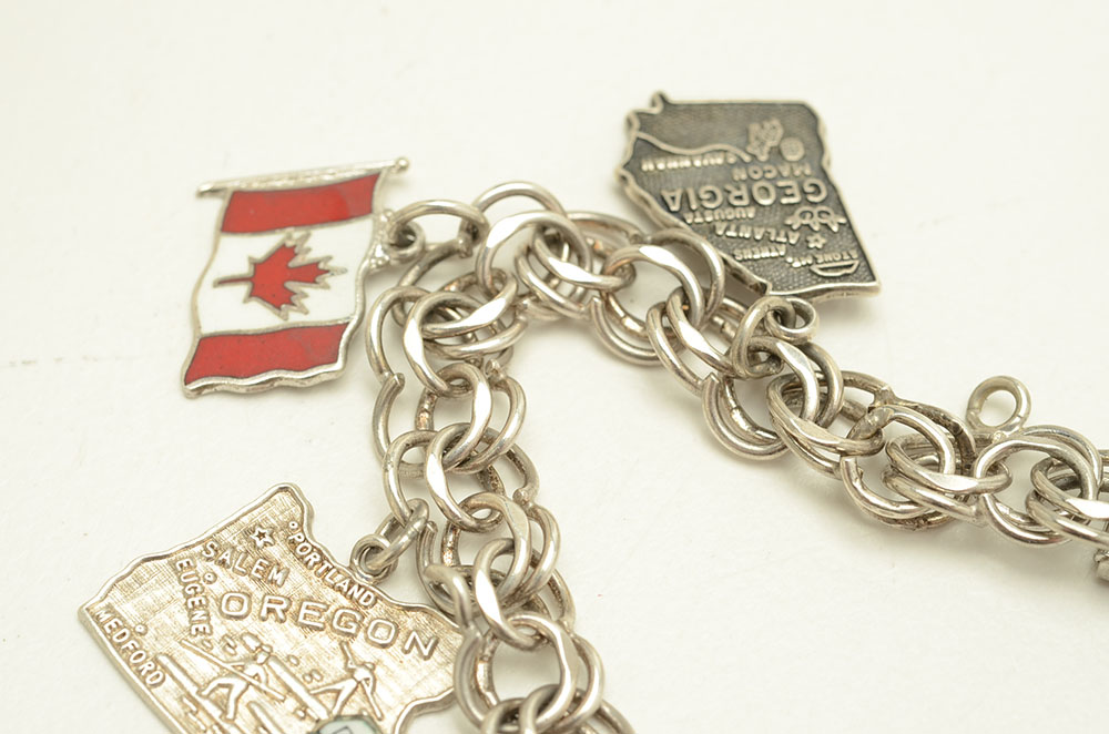 Vintage Krementz Sterling Charm Bracelet and Sterling Earrings