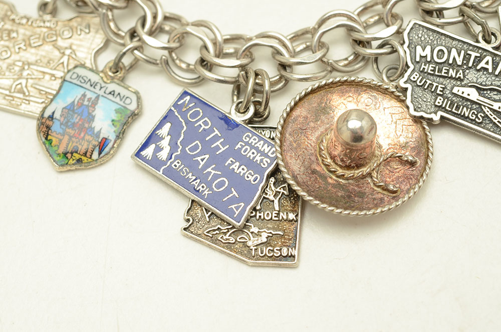 Vintage Krementz Sterling Charm Bracelet and Sterling Earrings