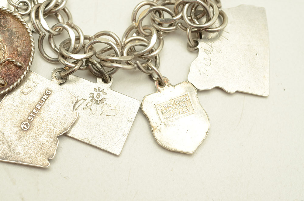 Vintage Krementz Sterling Charm Bracelet and Sterling Earrings