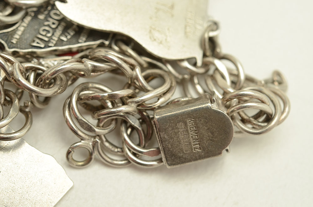Vintage Krementz Sterling Charm Bracelet and Sterling Earrings