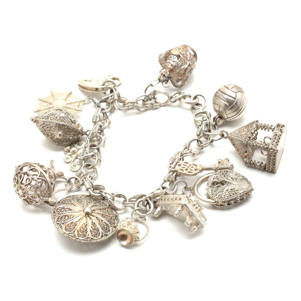 Vintage Sterling Bracelet with Filigree Charms