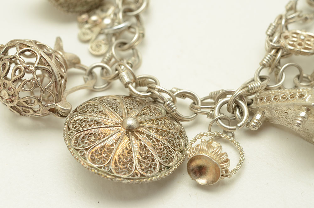 Vintage Sterling Bracelet with Filigree Charms