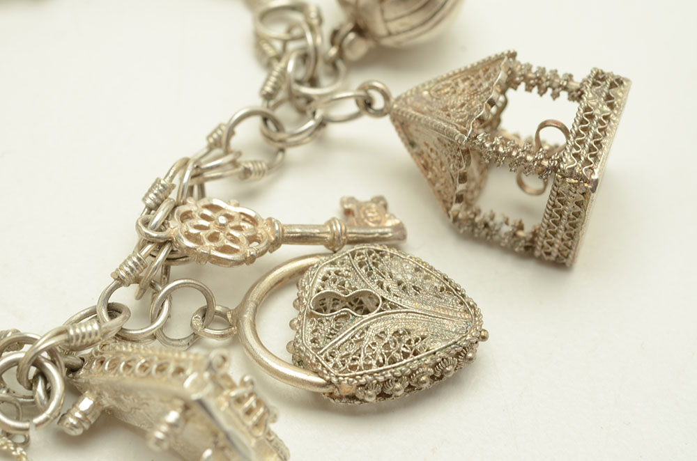 Vintage Sterling Bracelet with Filigree Charms