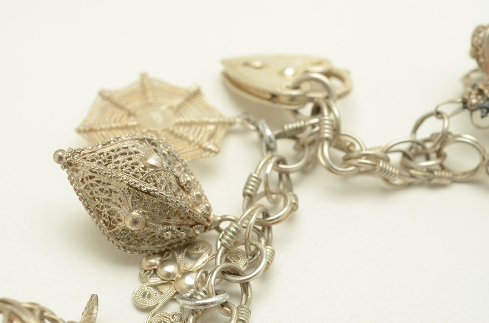 Vintage Sterling Bracelet with Filigree Charms