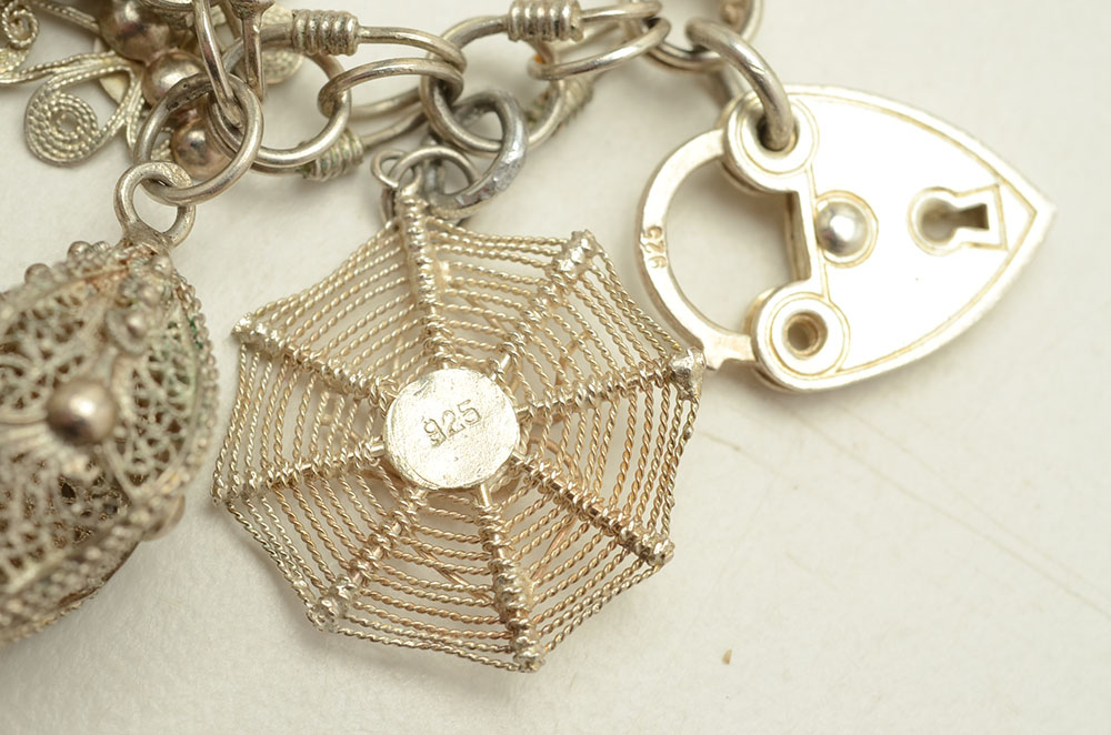 Vintage Sterling Bracelet with Filigree Charms