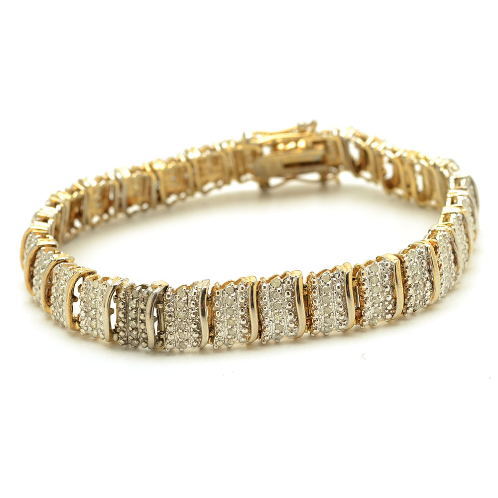 Sterling Silver Diamond Segmented Link Bracelet