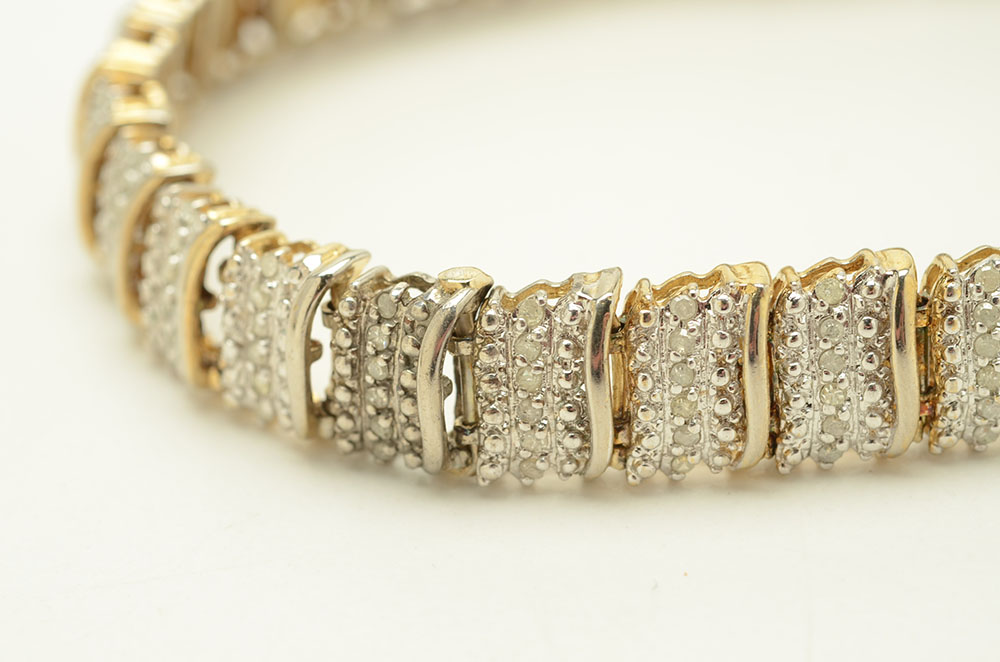 Sterling Silver Diamond Segmented Link Bracelet