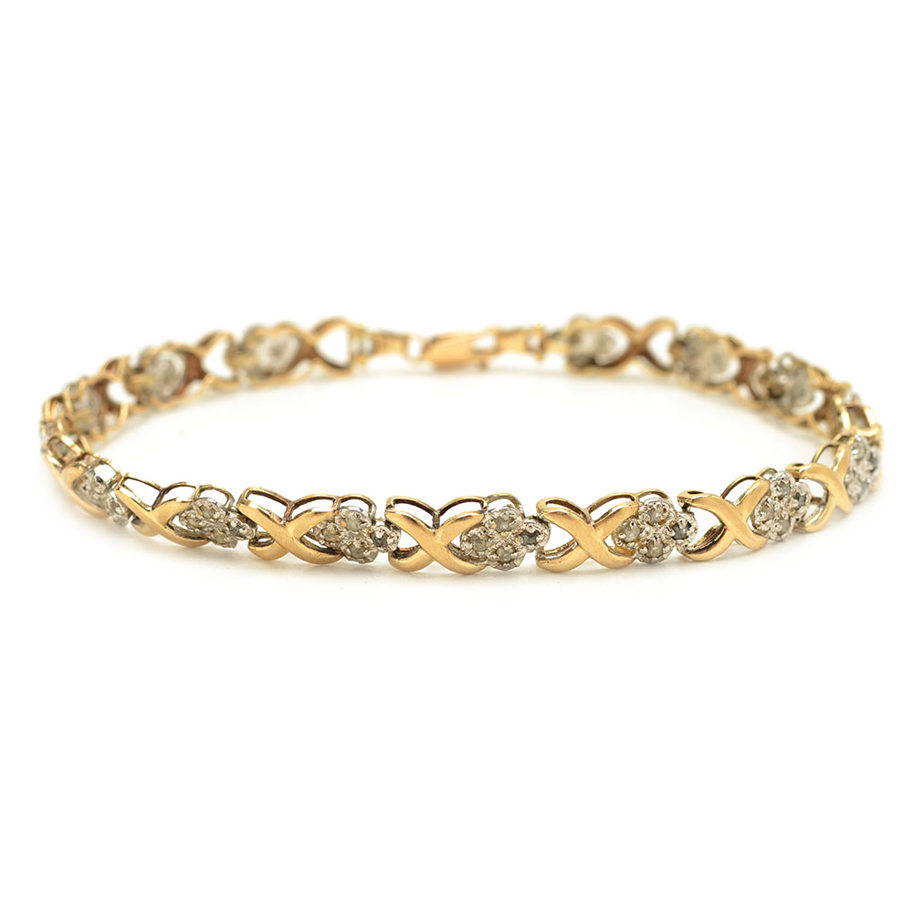 10K Yellow and White Gold Diamond Bracelet