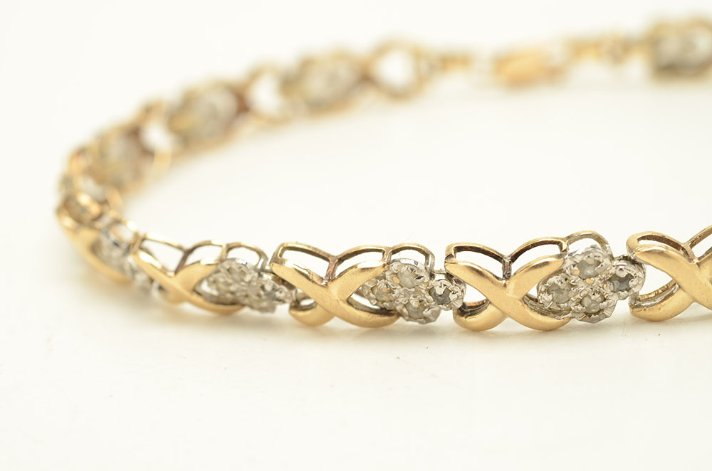10K Yellow and White Gold Diamond Bracelet