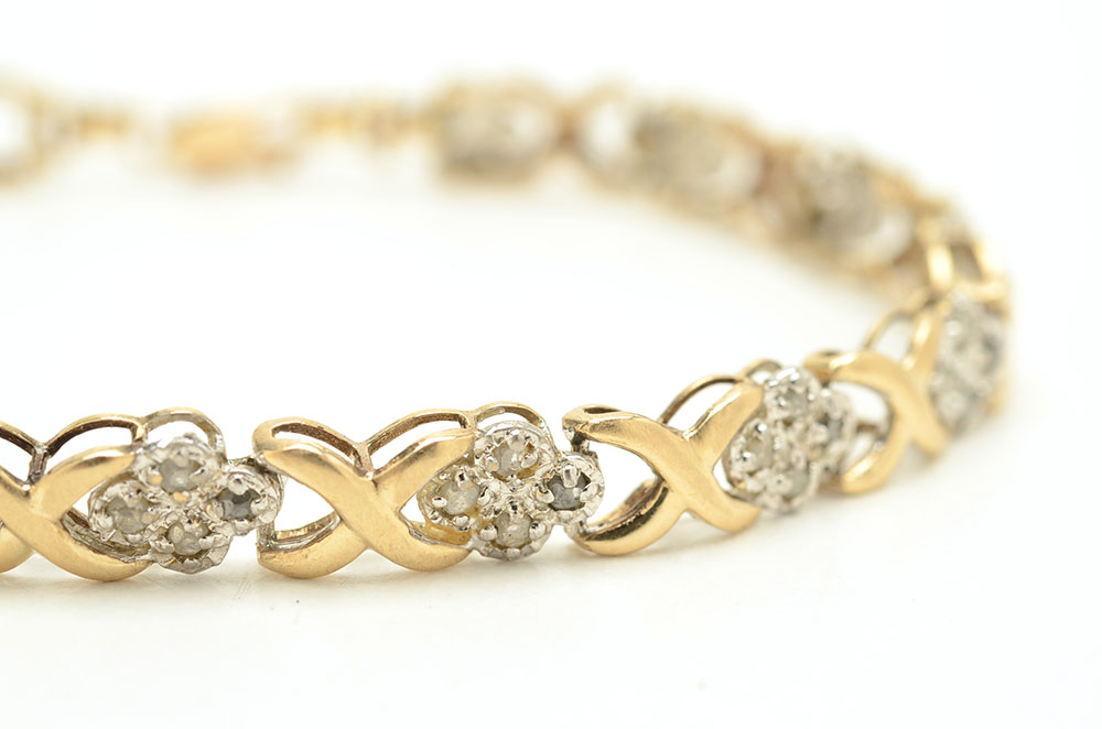 10K Yellow and White Gold Diamond Bracelet