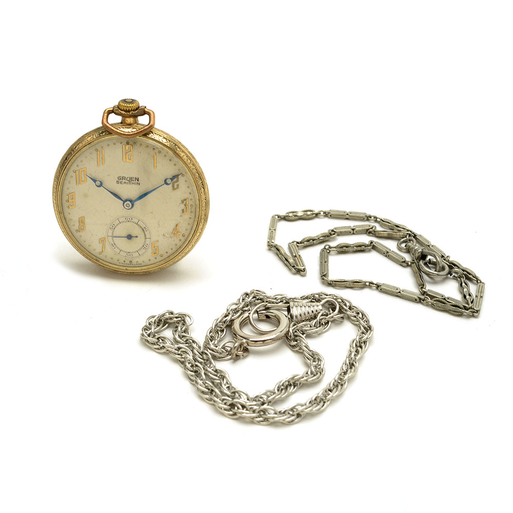 Vintage Gruen SemiThin Pocket Watch and Two Fob Chains