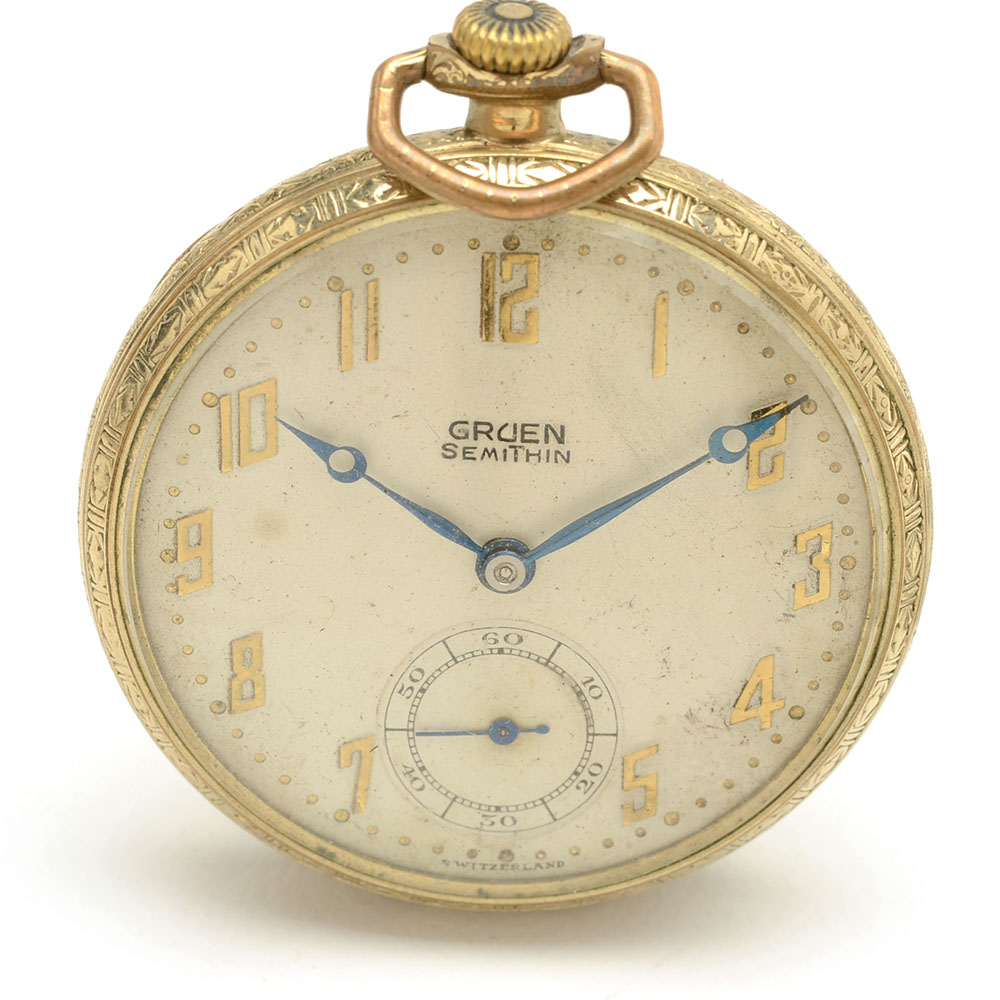 Vintage Gruen SemiThin Pocket Watch and Two Fob Chains