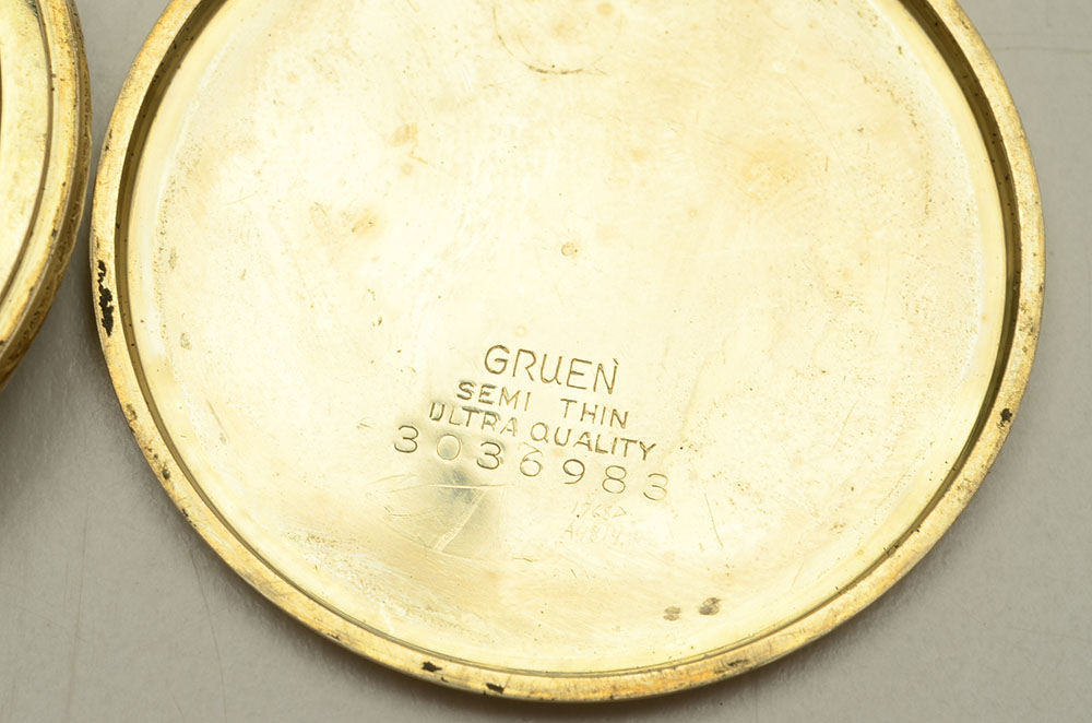 Vintage Gruen SemiThin Pocket Watch and Two Fob Chains