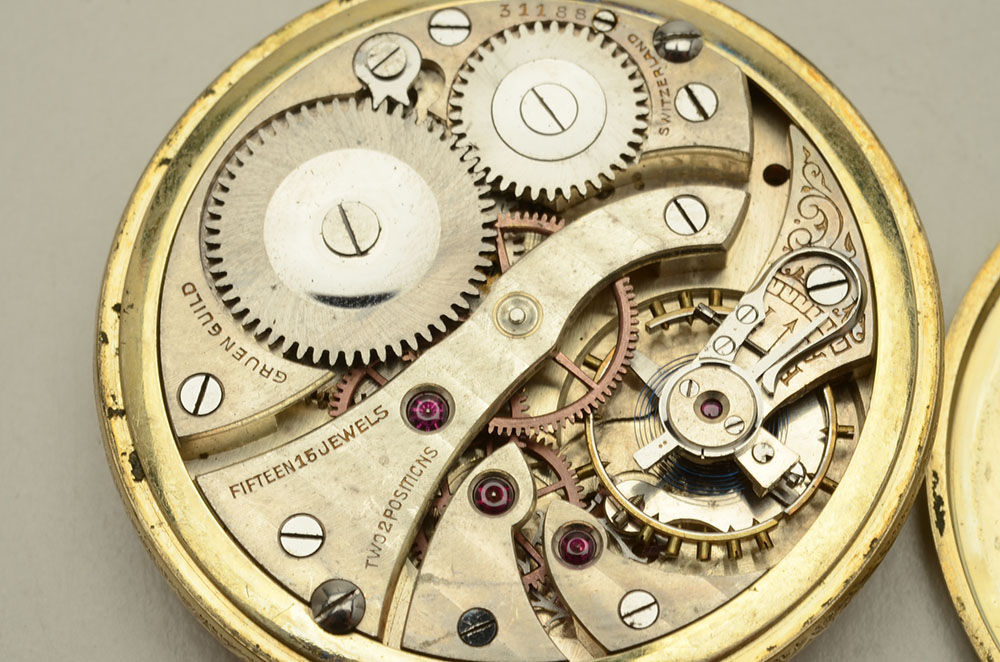 Vintage Gruen SemiThin Pocket Watch and Two Fob Chains