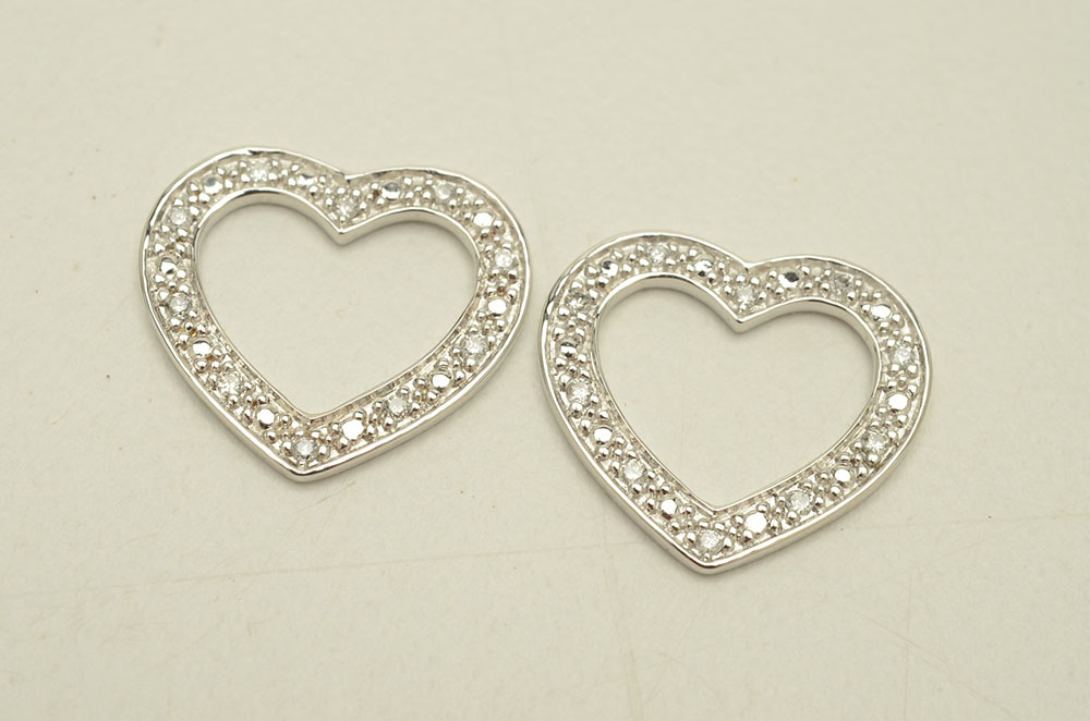 Kate McCullar 14K White Gold Diamond Heart Shaped Earring Jackets
