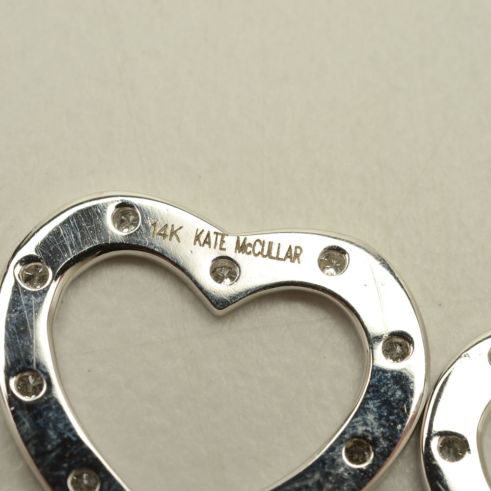 Kate McCullar 14K White Gold Diamond Heart Shaped Earring Jackets