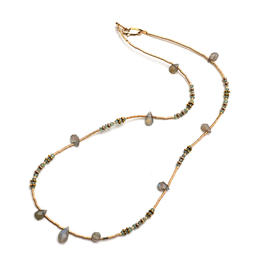 Gold Filled Necklace with Labradorite and Fluorite Beads