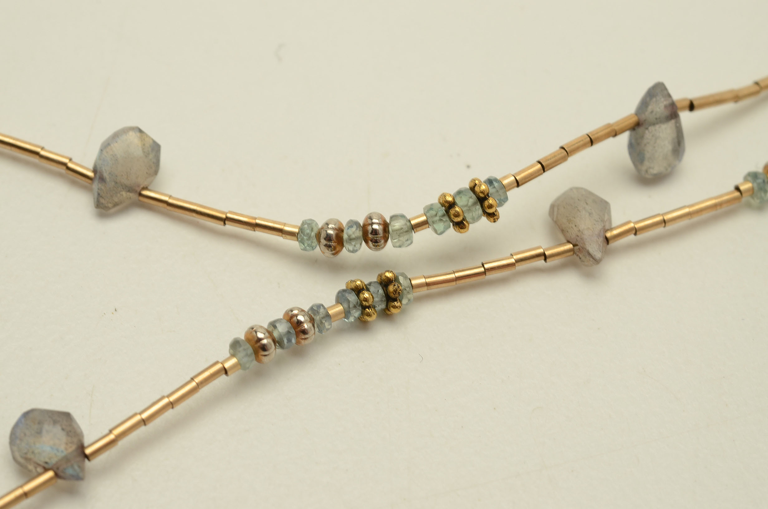 Gold Filled Necklace with Labradorite and Fluorite Beads