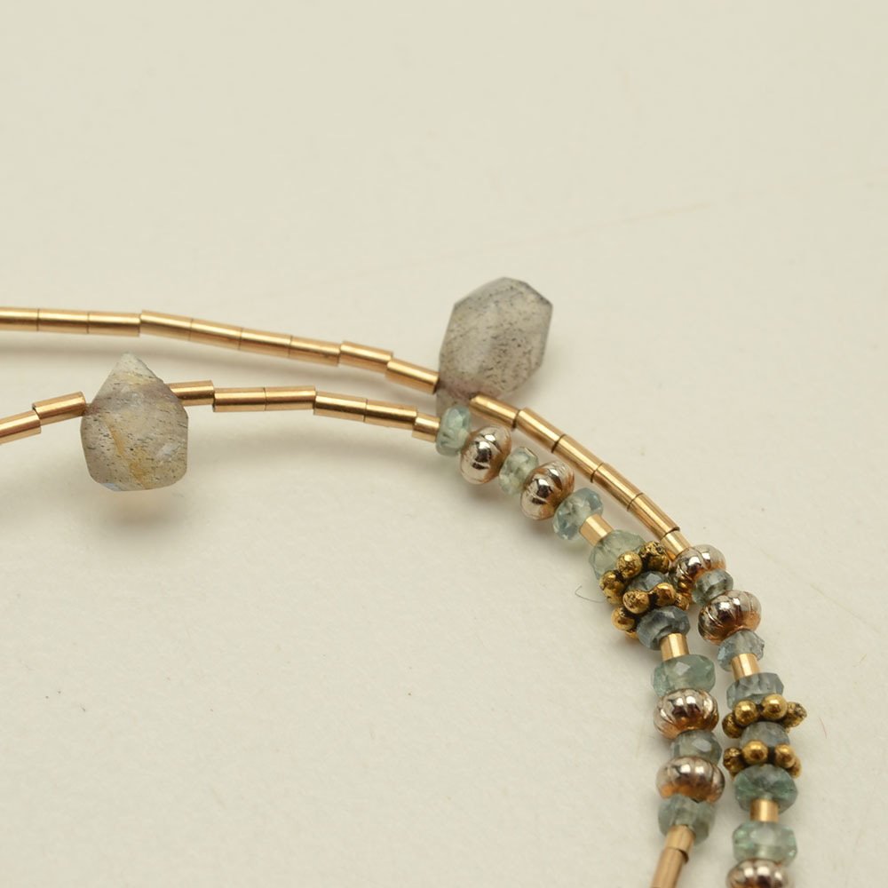 Gold Filled Necklace with Labradorite and Fluorite Beads