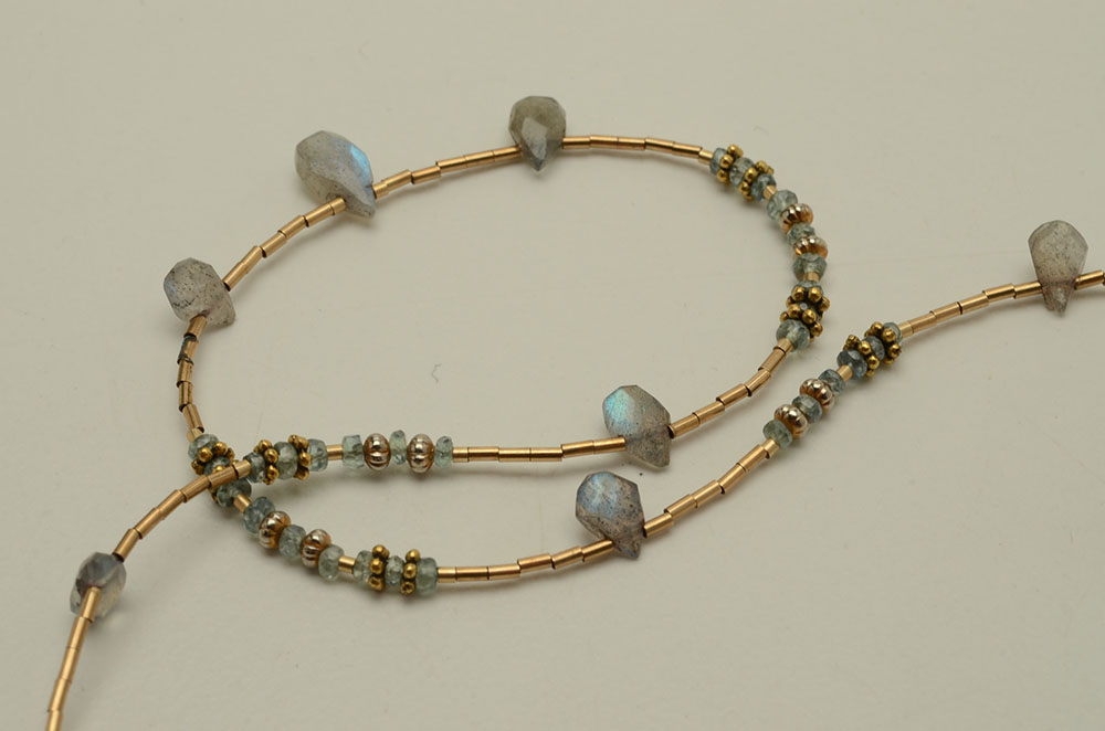 Gold Filled Necklace with Labradorite and Fluorite Beads