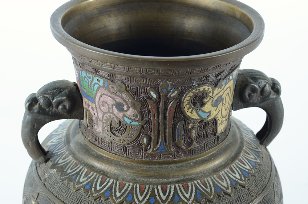 Champlevé Chinese Vase with Fish and Boats