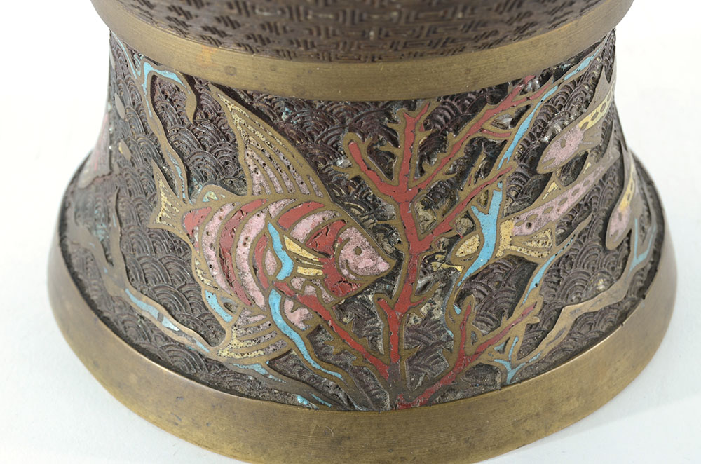 Champlevé Chinese Vase with Fish and Boats