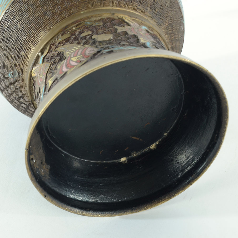 Champlevé Chinese Vase with Fish and Boats