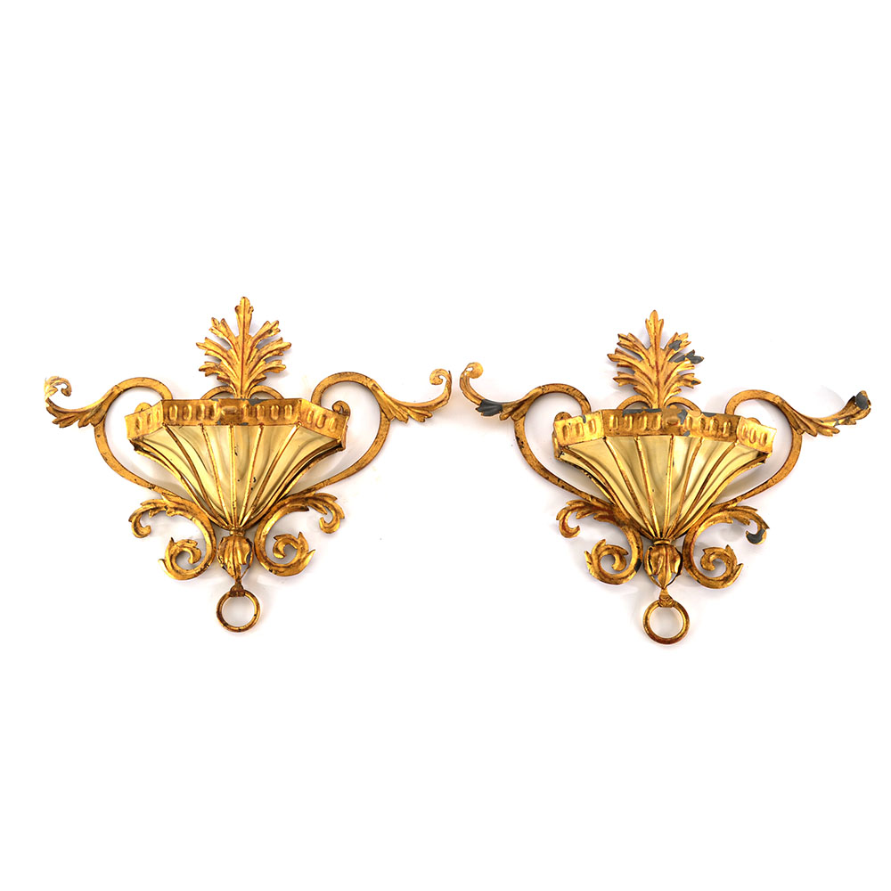 Pair of Italian Gilt Metal Wall Planters