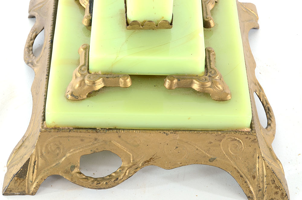 Vintage Cast Iron and Green Glass Lamp