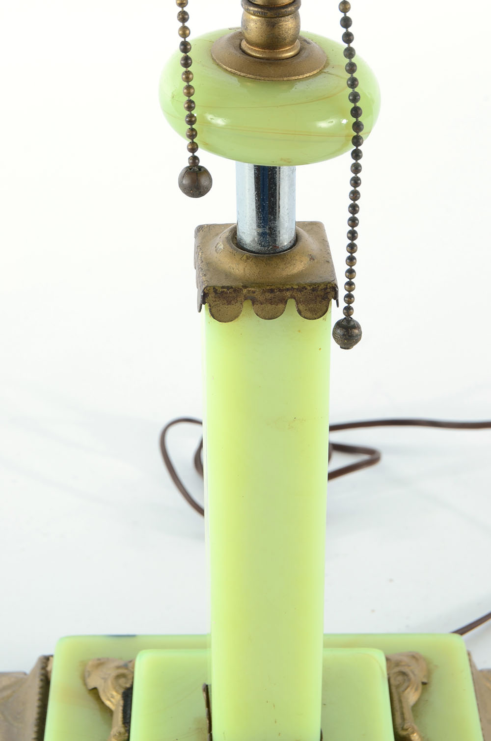 Vintage Cast Iron and Green Glass Lamp